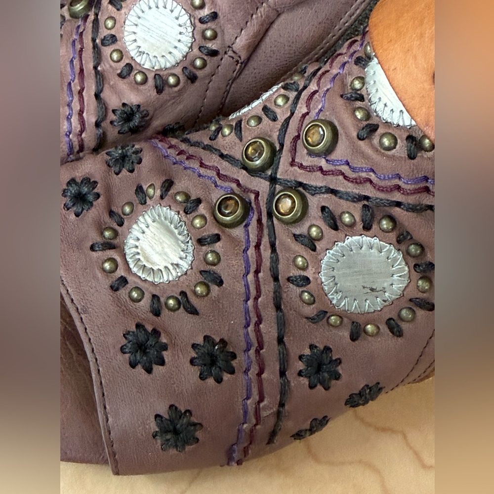 A.S.98 Tofy Peep toe embellished Boho ankle bootie, 39/9 pinkish tan, great shoe - Picture 6 of 16
